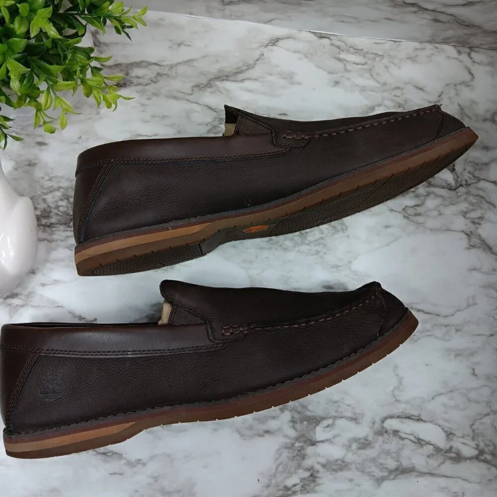 Timberland Men's Brown Leather Ortholite Slip On Loafers Size 13